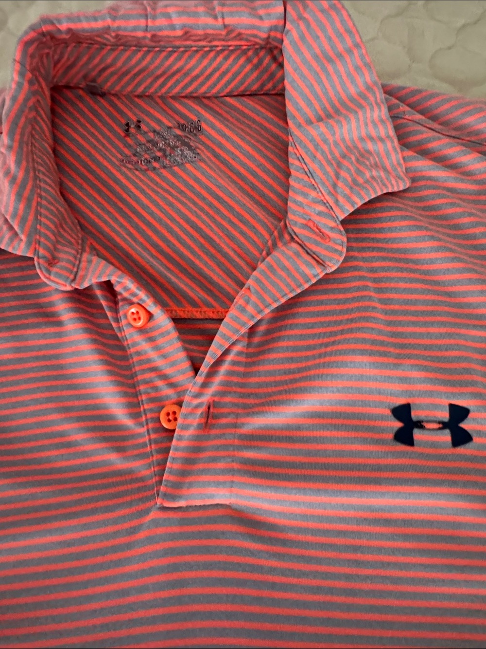 Under Armour Men’s Orange & Light Gray Striped Polo